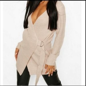 Qed London Wrap D Ring Belted Cardigan